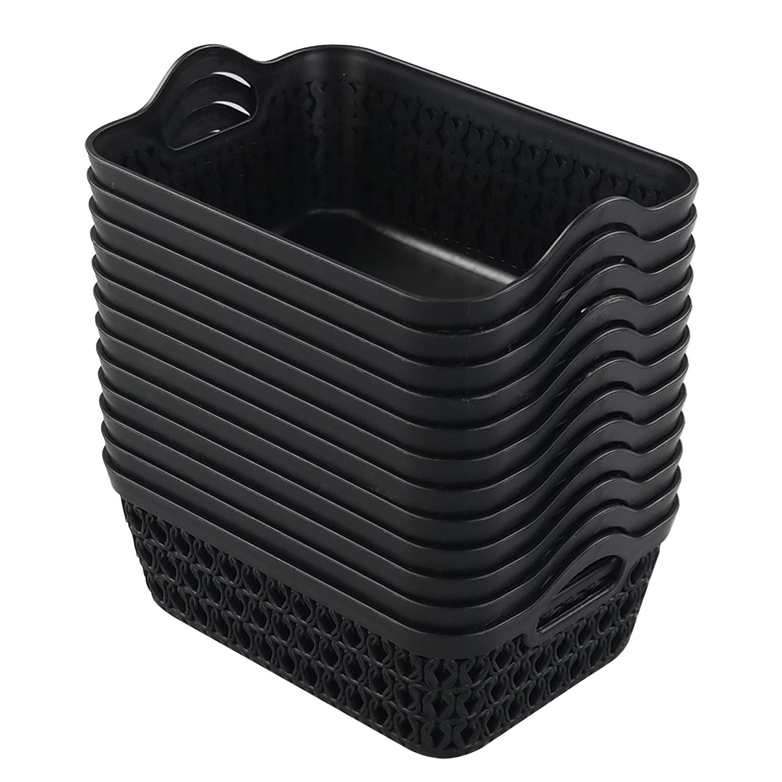 Mini paniers de rangement en plastique noir | Lot de 12 organisateurs pour tiroir et bureau