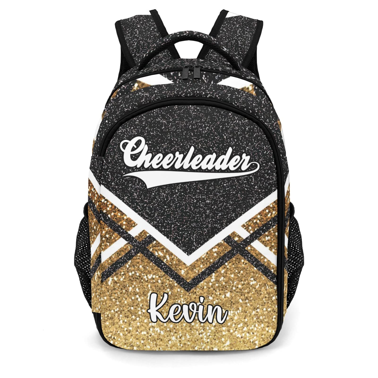 XOZOTY Black Gold Cheerleader Cheer Backpack Personalized with Name for Men Women Shoulder Bag Laptop Bag Bookbag