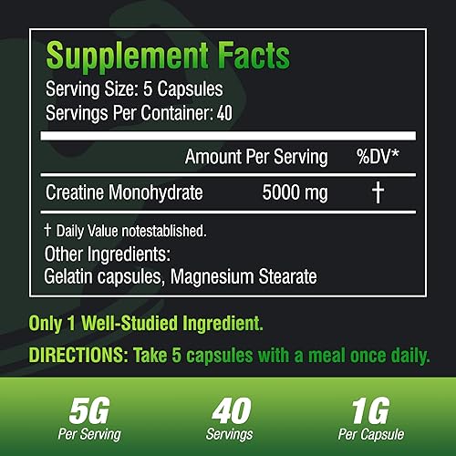 Miniatura 2 de Monohidrato de creatina, 5000 mg (5 cápsulas) por porción cápsulas de creatina