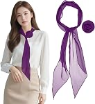 Chiffon Scarf for Women, Long Skinny Chiffon Neckerchief with Detachable Rose Flower Light Soft for Hair Ribbon