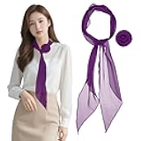 YELARXI Chiffon Scarf for Women, Long Skinny Chiffon Neckerchief with Detachable Rose Flower Light Soft for Hair Ribbon