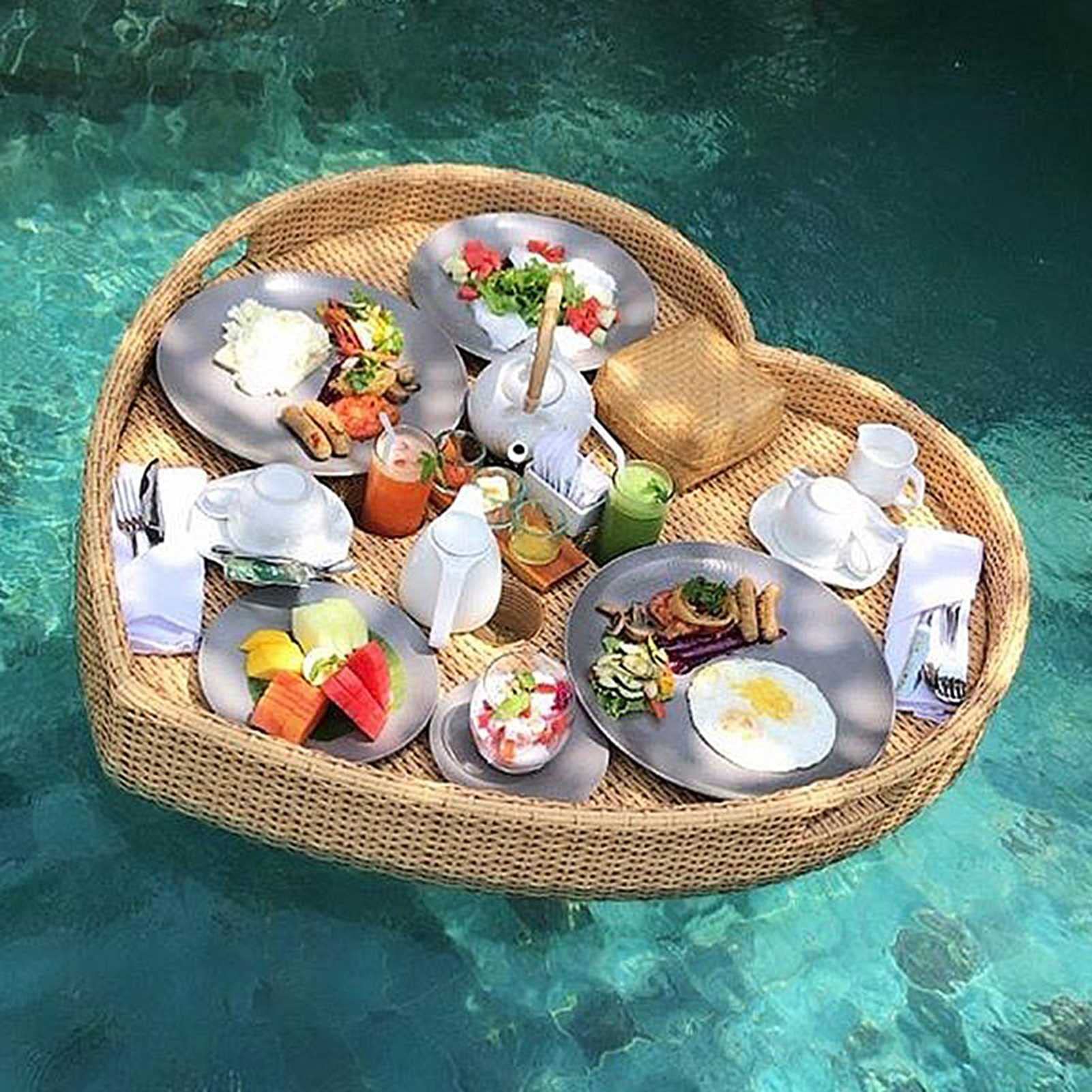 Lujosa bandeja flotante redonda para servir, 80 x 80 x 15 cm, ideal para soporte de alimentos y bebidas, perfecta para barbacoa, picnic, fiesta en la piscina y barra de ensaladas, color amarillo