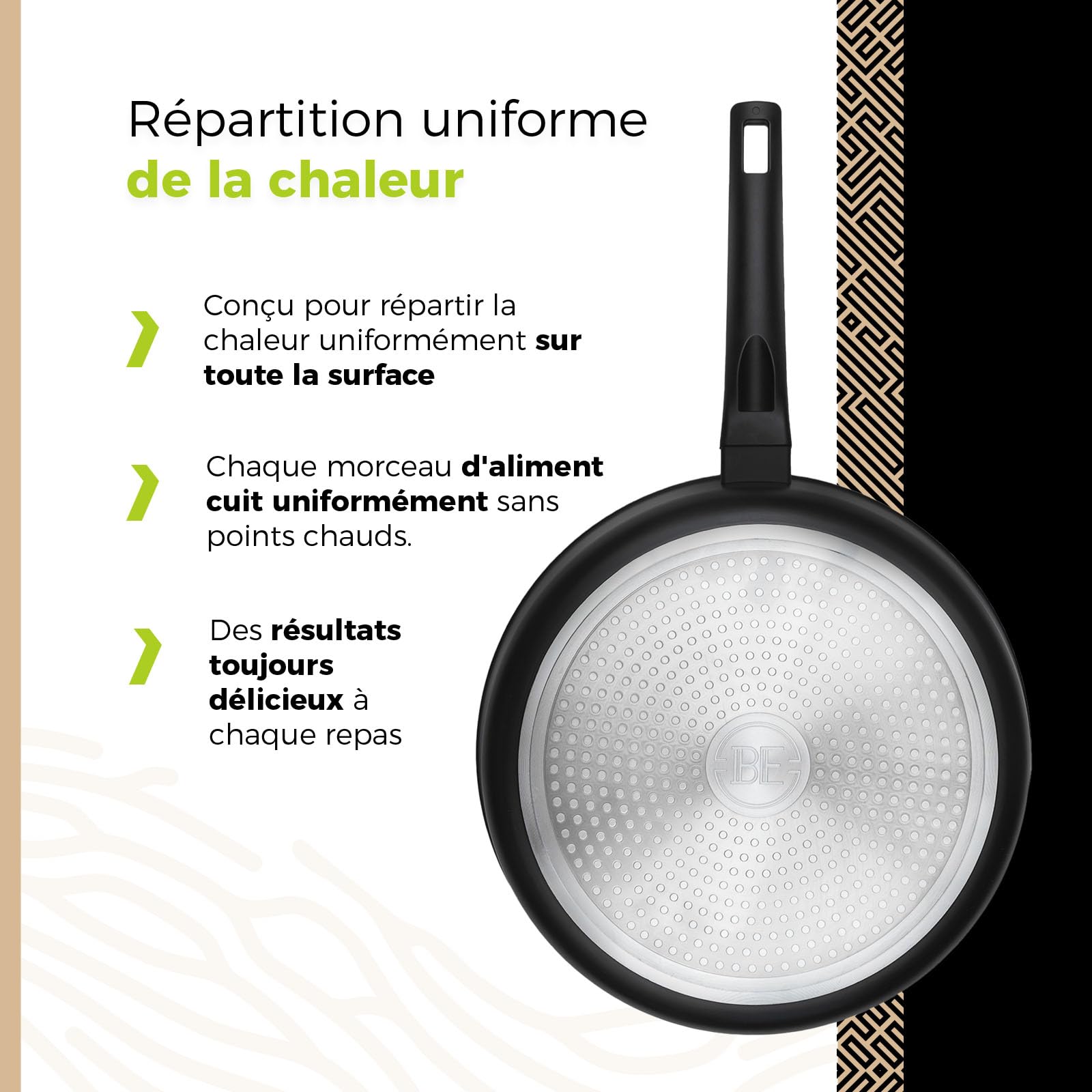 BE Living Poêle Sauteuse avec Couvercle - Ø 28 cm, Bord Haut, Revêtement Céramique Antiadhésif, Induction, Sans PTFE et PFOA, Noir