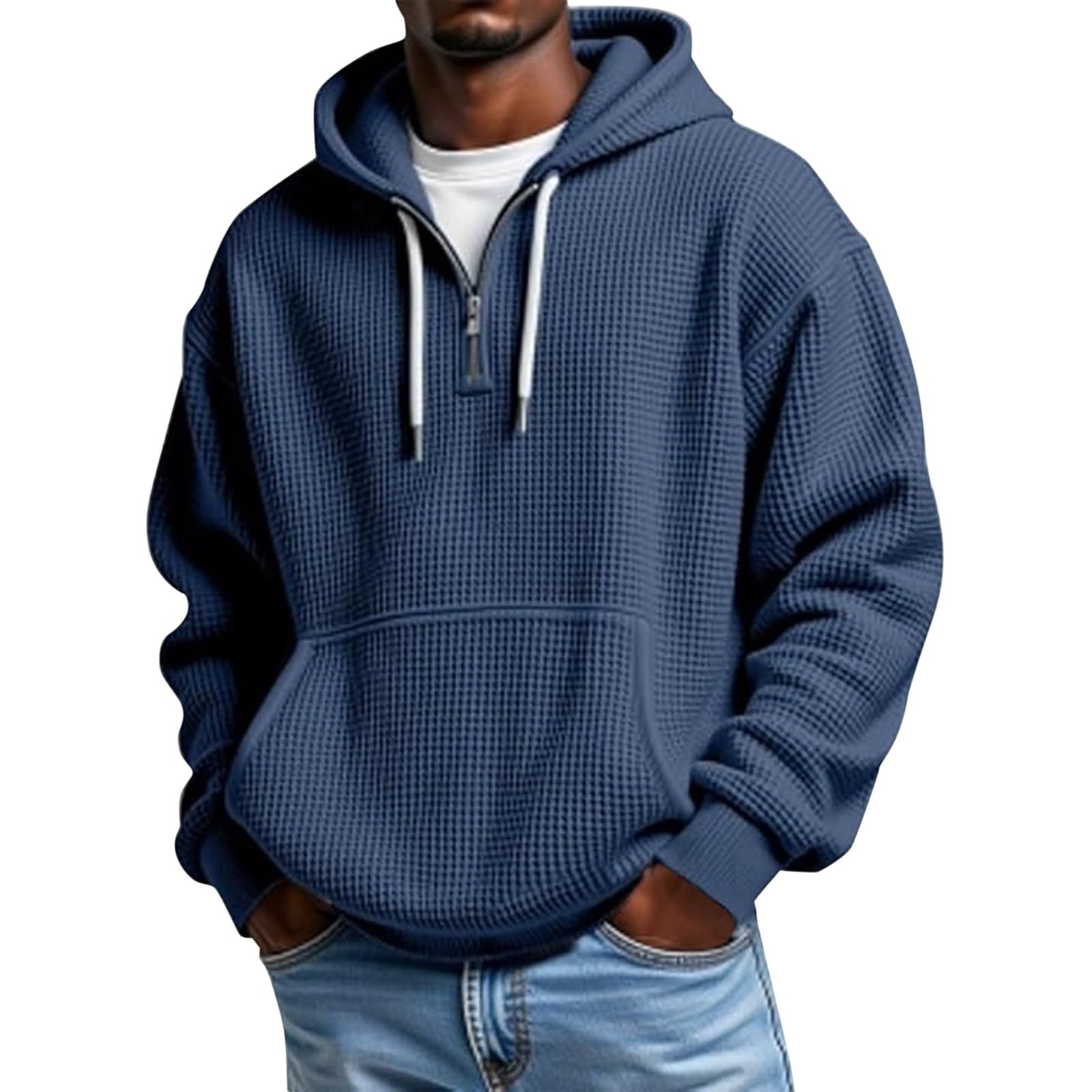 Chaquetones Hombre Invierno Sudadera con Capucha De Manga Larga para Hombre, Exteriores, Deportiva Top Transparente (Navy, L) Camisa Jersey Corta Ropa Running Camiseta Ciclismo Moda Gym