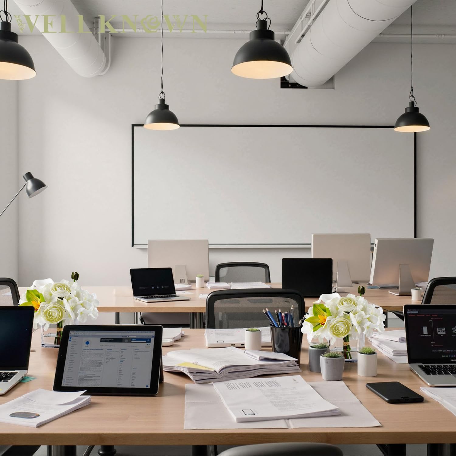 WELL KNOWN Fake Flowers in Vase, Mixed Artificial Flower with Fake Water in Glass Vase Realistic Hydrangea Calla Lily Ranunculus Silk Faux Floral Centerpiece for Coffee Dining Table Office Decor White - Image 9