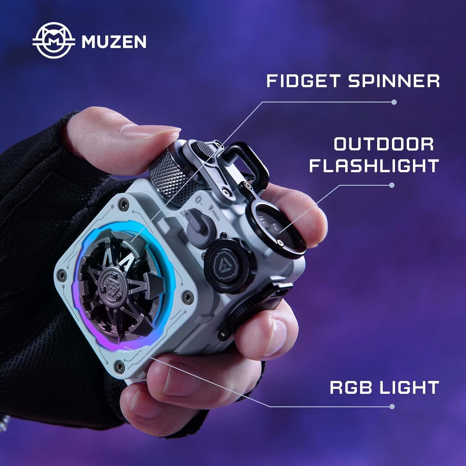 Muzen Cyber Cube-Pro White Bluetooth Speaker, Bluetooth 5.0, Portable Speaker with Fidget Spinner, Crystal Clear Sound with RGB Led Light Wireless Speaker, Waterproof Speakers for Indoor Outdoor 4