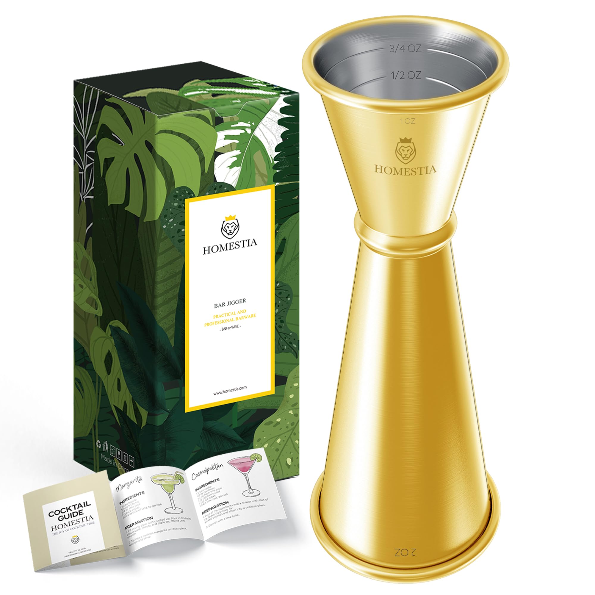 Double Jigger Japanese Style Jigger Stainless Steel Gold Bar Tool 1 & 2 Oz By Homestia, Gold-image