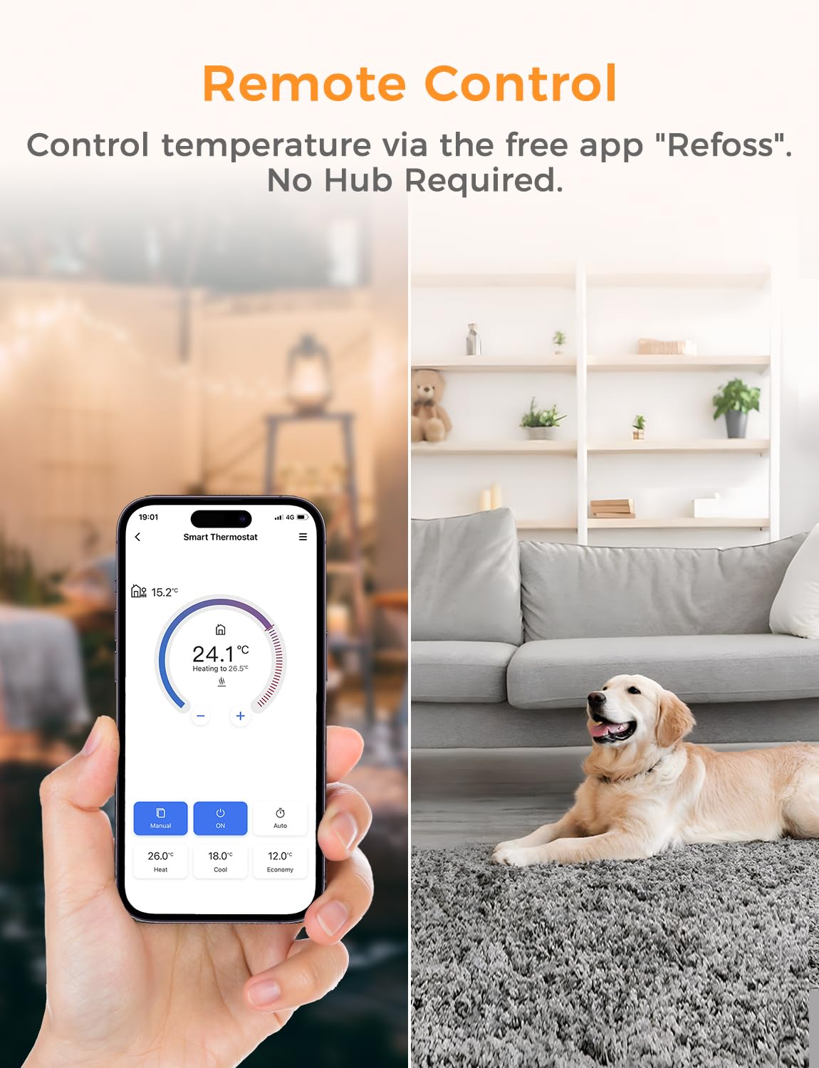 Refoss Heizungsthermostat WLAN, Wasser Fußbodenheizung Thermostat Boiler, Smart Thermostat, Sprachsteuerung Raumthermostat, Intelligente Fernbedienung Wandthermostat Digital für HomeKit, Alexa, Google