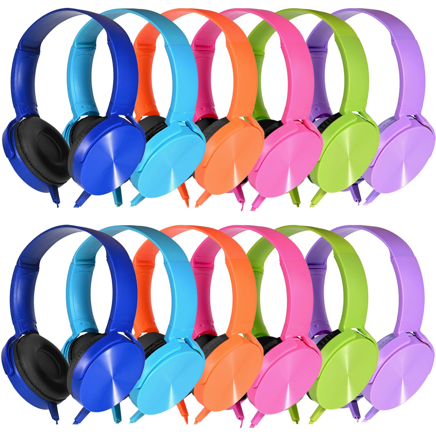 Set di 12 cuffie da scuola per bambini multicolori stereo over ear auricolari auricolari cablati per studenti, comodi auricolari girevoli per bambini, biblioteca aereo online apprendimento e viaggio