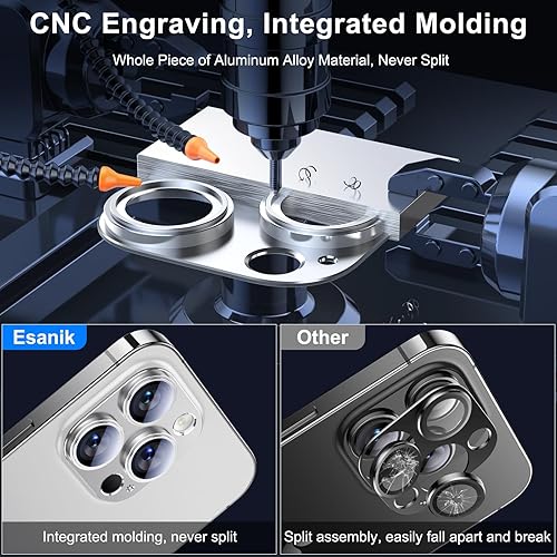 Miniatura 4 de Esanik Paquete de 2 protectores de lente de cámara para iPhone 14 ProiPhone 14 Pro Max, carcasa de aleación de aluminio mate de vidrio templado,