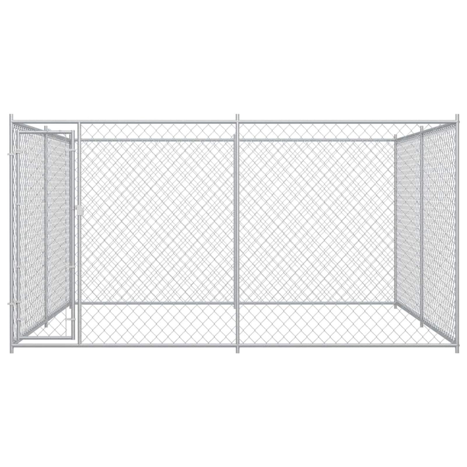 Casa per Cani Esterna, Recinto per Cani con Porta a Cerniera e Serratura, 383x383x185 cm in Acciaio Zincato, Spaziosa per Addestramento, Gioco e Sicurezza per Cani