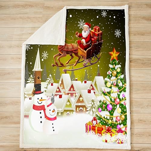 Miniatura 9 de Manfei Christmas Throw Blanket Xmas Tree Snowman Bed Blanket for Kids Girls Room Decor, Santa Claus with Reindeer Blanket for Couch Sofa, Soft and