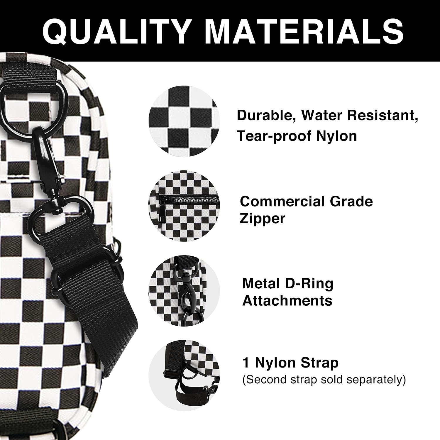 Brixley Crossbody Sling Bag – Travel Purse for Women, 9 Pocket Sling Pack, 5 Multi- Position Wear Fanny Pack for Everyday & Trips (Black Checkered)