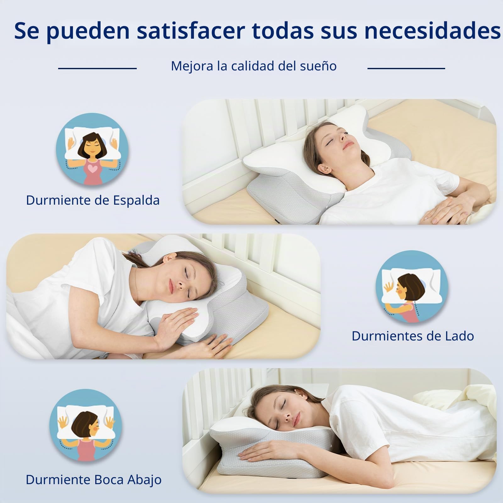 HOMCA Almohada Cervical de Espuma Viscoelastica, Almohada Ergonómica con Soporte para Cuello y Hombros, Almohadas para Dormir de Lado y de Espalda, Gris