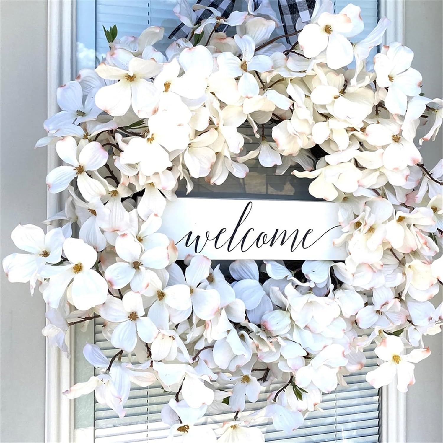 Spring Wreath/White Dogwood Wreath for Front Door, 18 Inch Vibrant