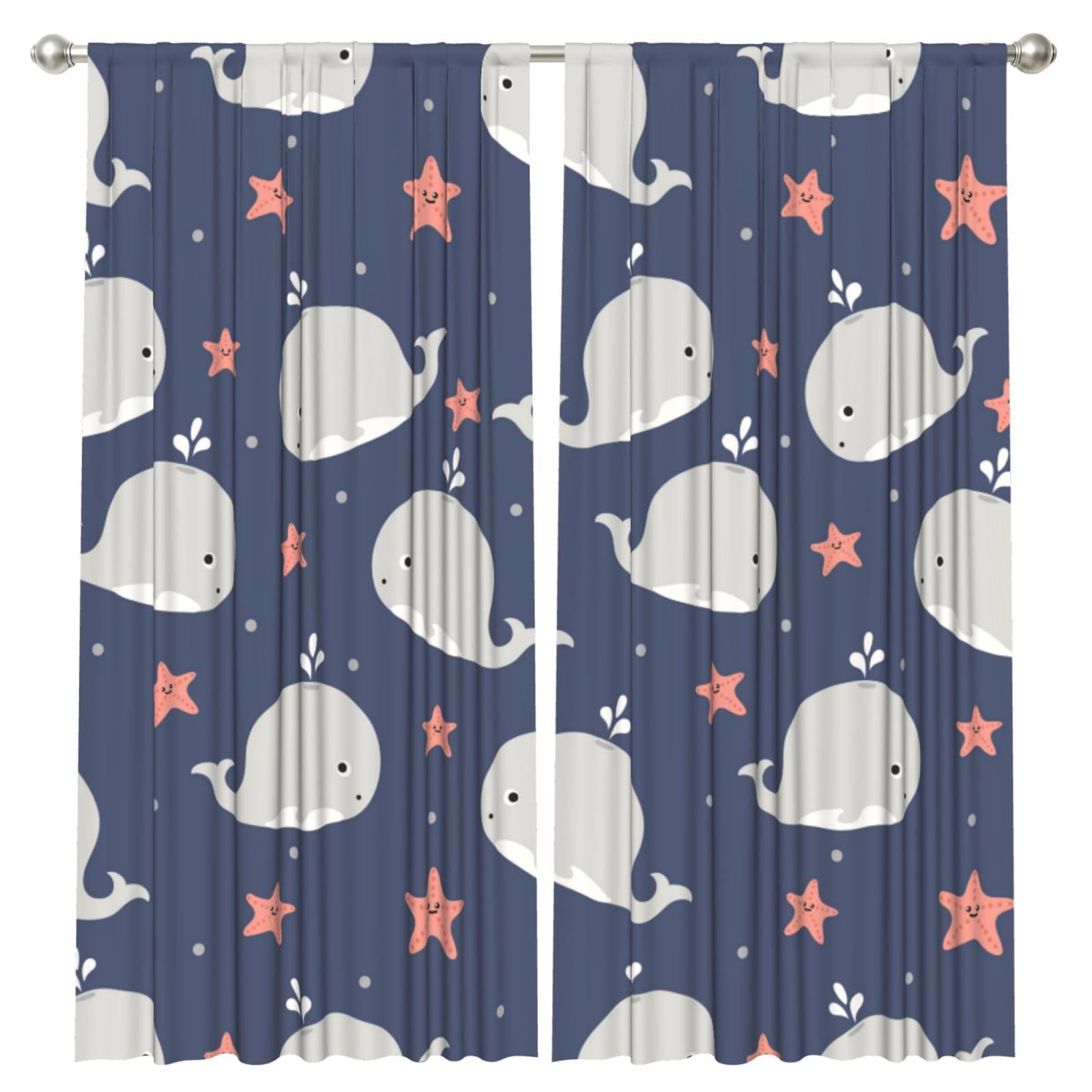 InOmak Cartoon Whale Print, 2 Panels Window Curtains 52 x 84 Inch Blackout Curtains for Living Room Bedroom