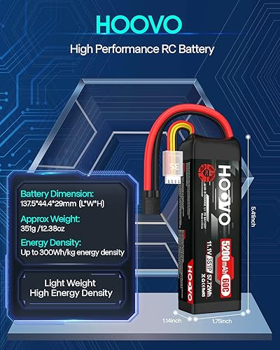Miniatura 3 de HOOVO 11.1 V 5200 mAh 60C 3S LiPo Batería TR Plug para RC Car RC Truck Avión Helicóptero Barco Coche 2 Paquetes Lipo Bolsa a prueba de explosiones