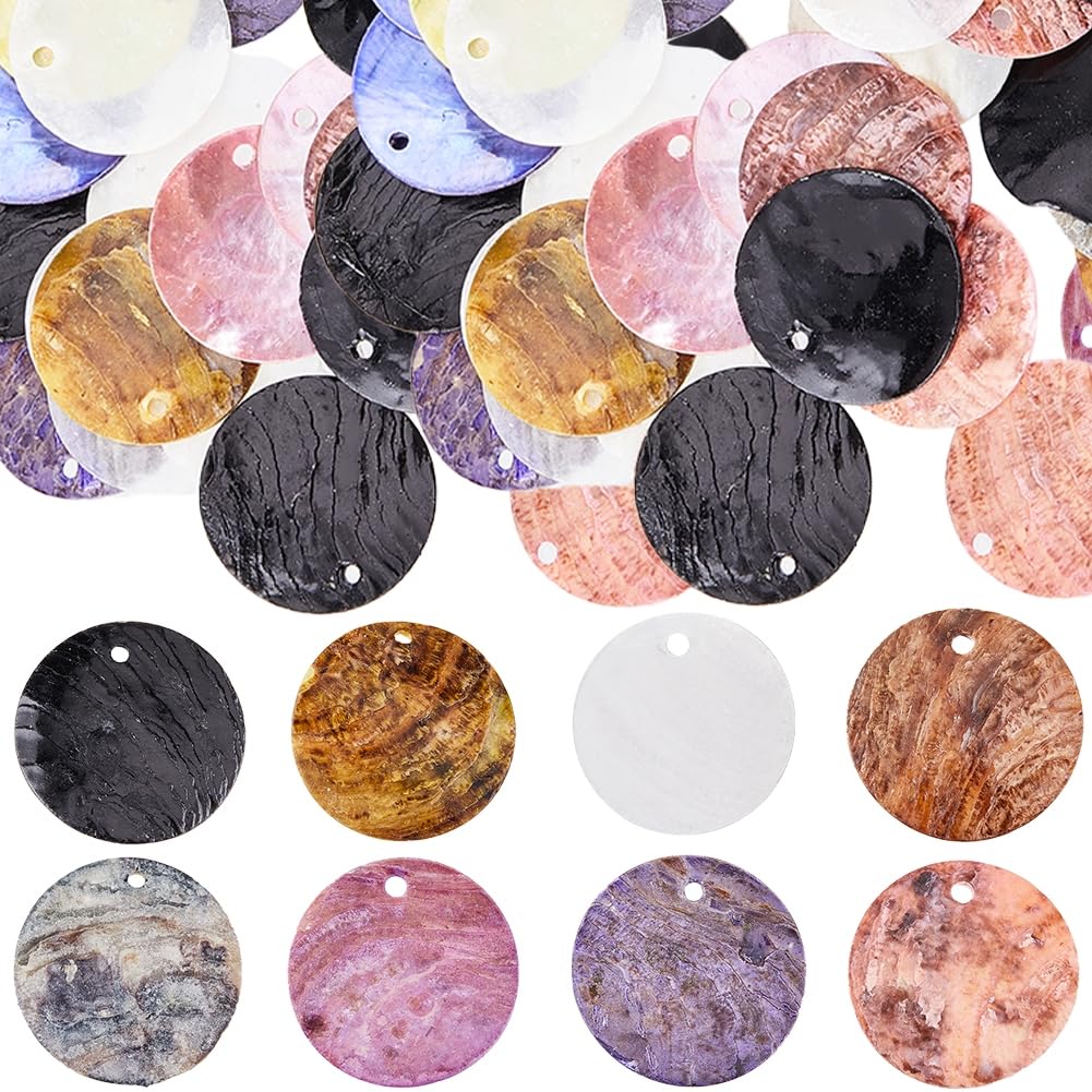 SUNNYCLUE 1 Box 160Pcs 8 Colors 20mm Natural Shell Charms Bulk Shells Pendants Mussel Seashell Beads Colorful Mother of Pearl Flat Round Coin Charms for Jewellery Making Charms Earrings Home Decor