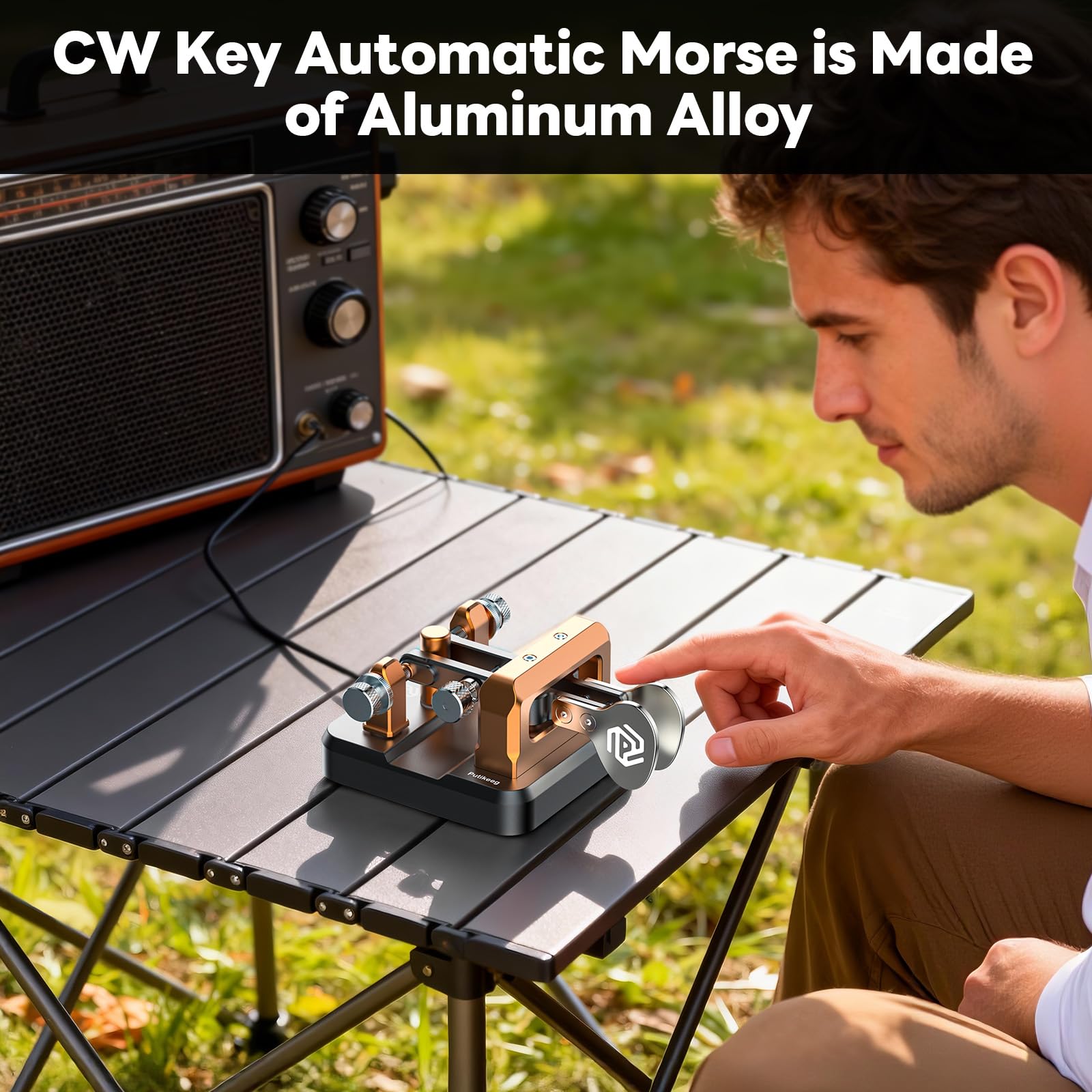 CW Key Morsecode Schlüssel Morse Telegraph Schlüssel Morsecode Schlüssel Aluminiumlegierung CW Morsecode Schlüssel Quadratische Basis Grau