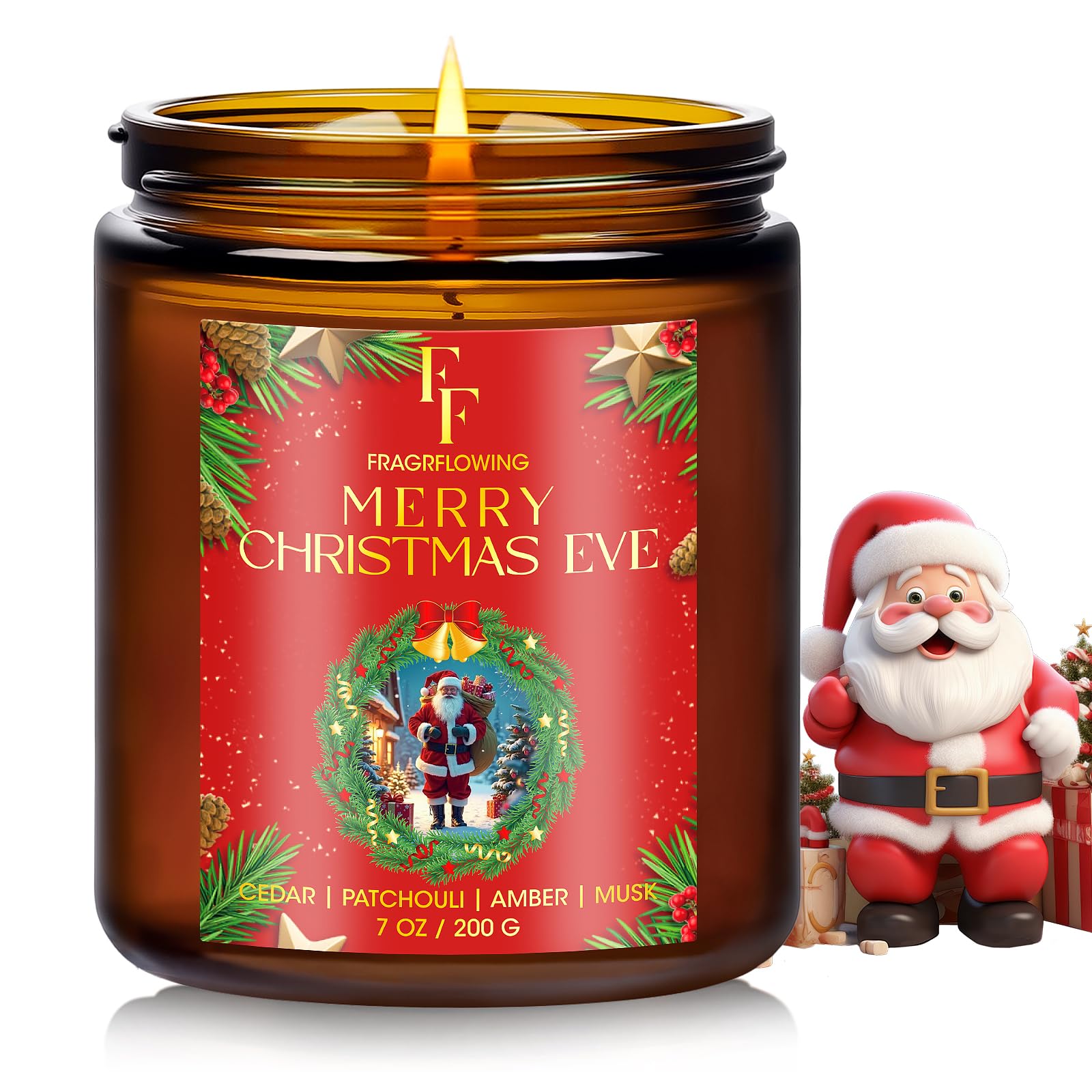Christmas Candle, Merry Christmas Eve Scented Candles for Home, Holiday Candles Natural Soy Candle, Aromatherapy Candle 7 oz Jar Candles Christmas Gifts for Women Men