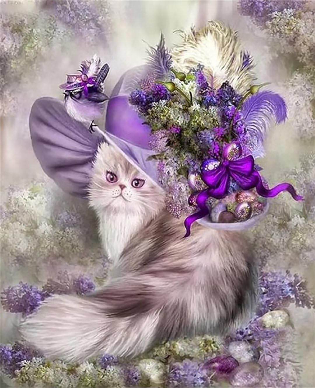 Diamond Painting Bilder Blume Katze,5D Weihnachten Diamant Painting Erwachsene Set,Full Drill Diamond Art Cross Stickerei Set,für Halloween Wohnzimmer Home Wand Décor Diamant Malerei 70x100cm HS-2312