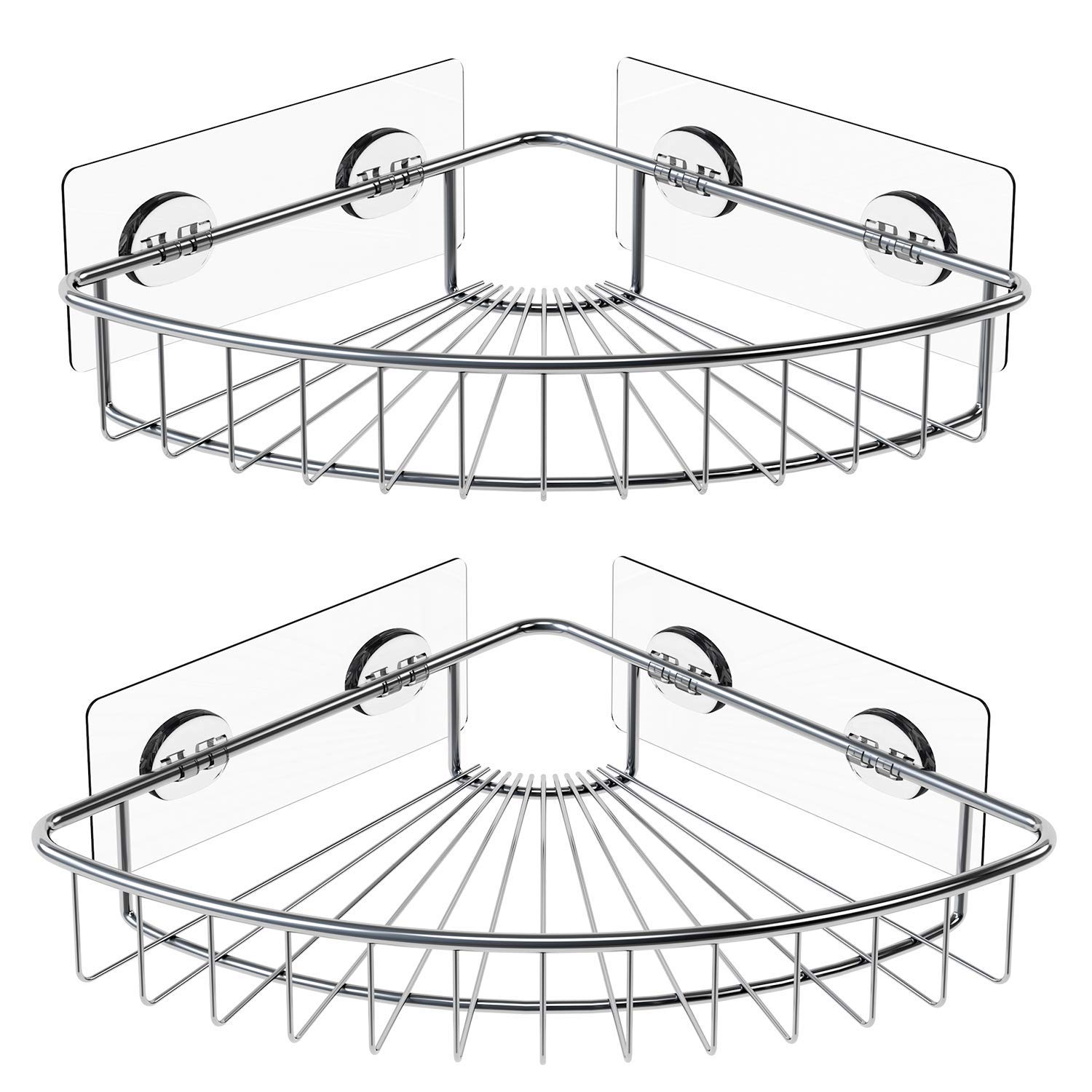 DDBO 2-Pack Corner Shower Kitchen Caddy Hanging Organizer - Stainless Steel Bathroom Shelf Wall Mounted with Strong Adhesive (No Drilling) Storage Rack