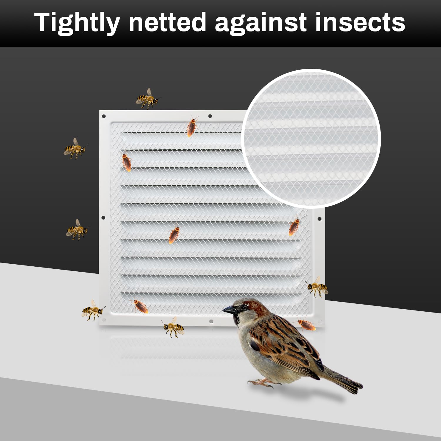 YIEMI Air Vent Cover,300 x 300 mm White Flat Rectangular Air Vent Louver with Insect Sscreen, Ventilation Grill - Image 4