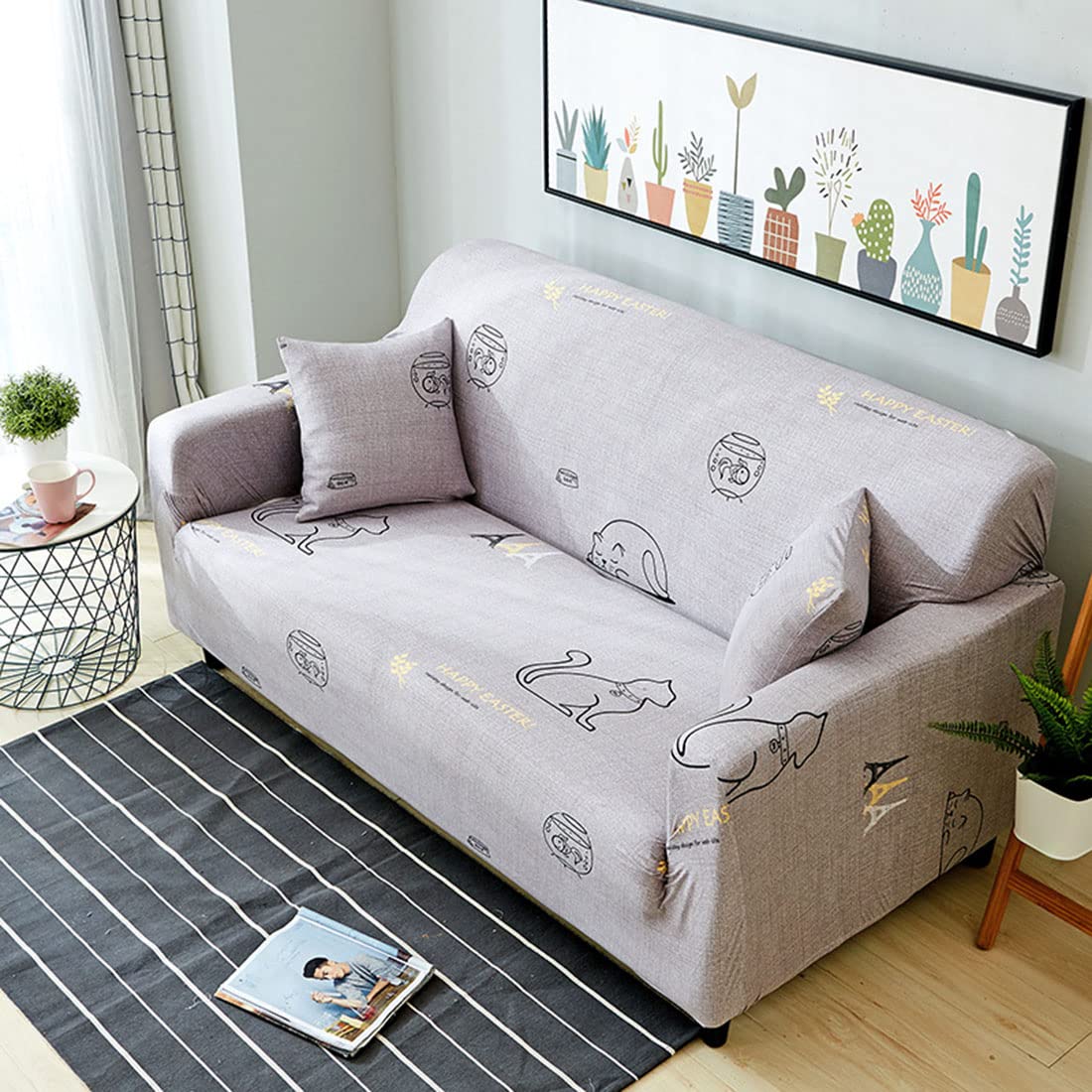 Housse de canapé 2 places extensible imprimée | Protection lavable 145-185 cm