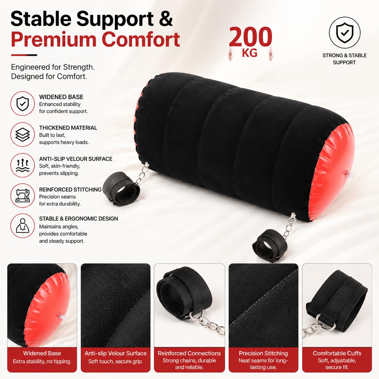 Coussin BDSM,Coussin Support pour Gode Kit de liens avec menottes pour poignets et cuisses,novateur pour femmes et couples,Coussin gonflable,Multifonctionnel Jouets Sexuels