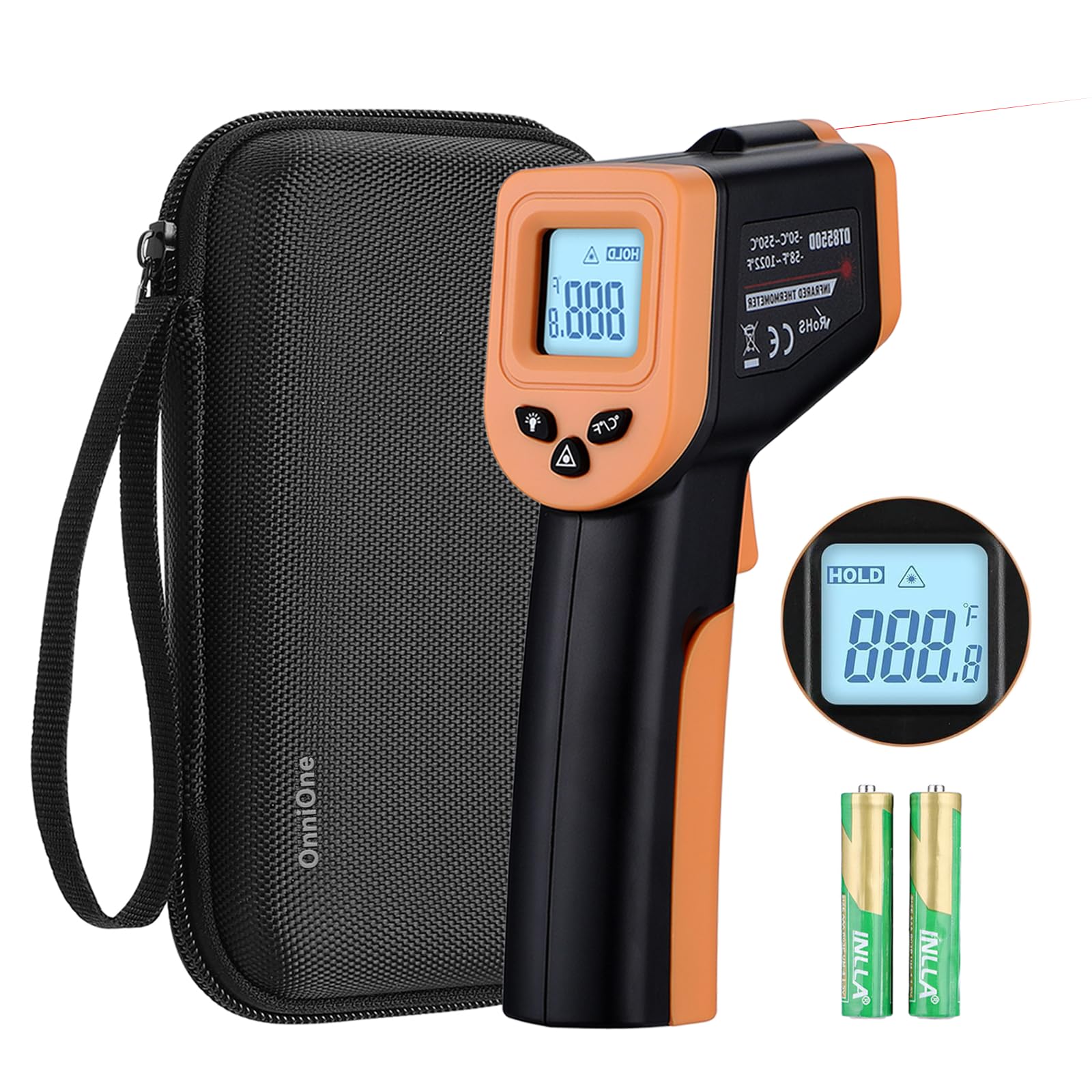 OnniOne Infrared Thermometer Temperature Gun -58 1022 Digital Laser Thermometer Gun for Cooking Blackstone Pizza Oven Griddle IR
