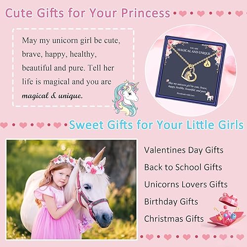 Miniatura 6 de STORUP Collar de regalo para mujer, collar de unicornio con inicial de corazón para mujer, joyería con inicial, regalos de unicornio, juguetes de