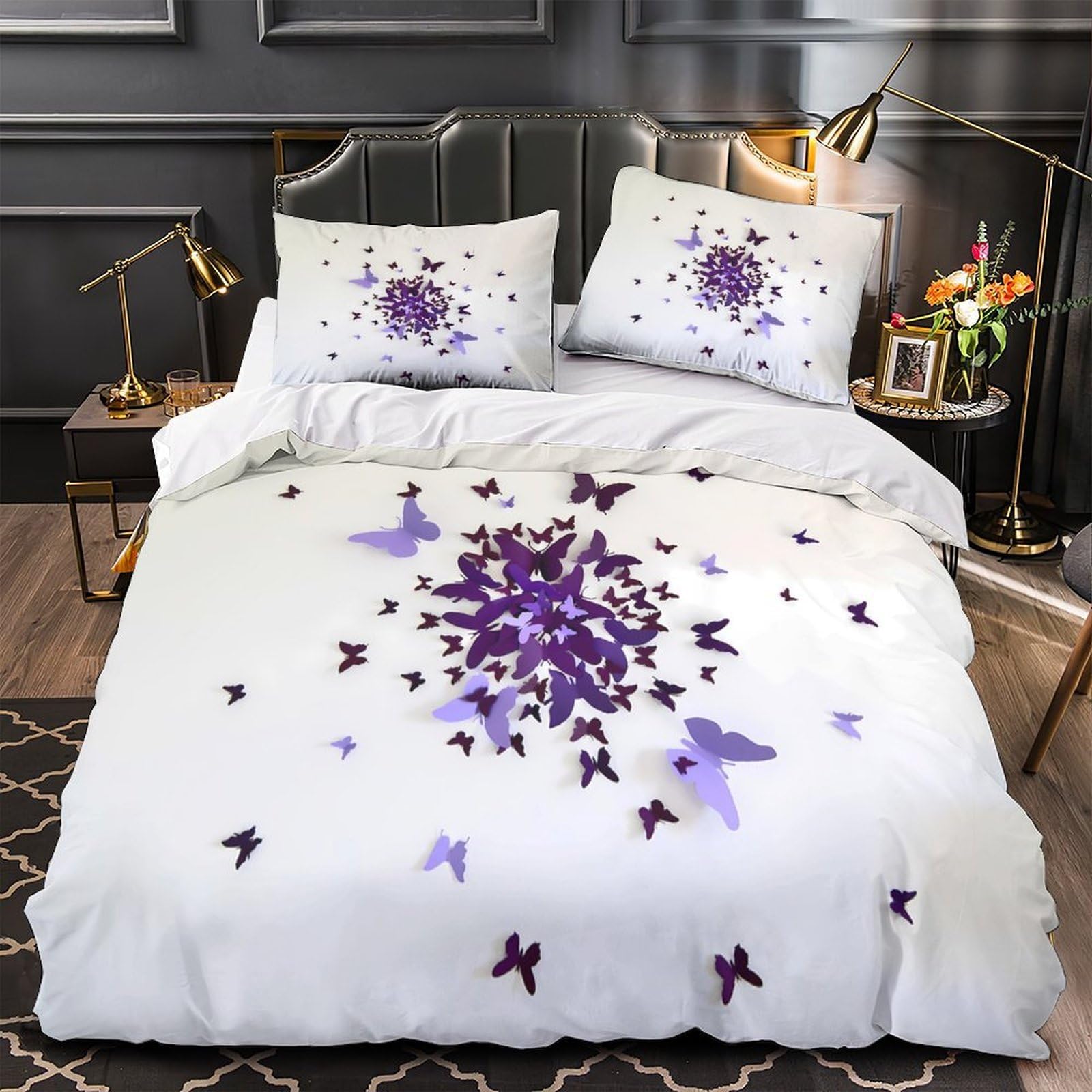Housse de couette papillon violet lit simple 135x200 ado