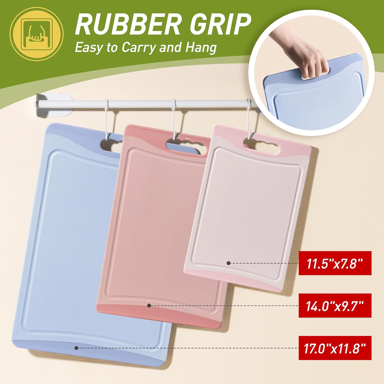 3 Pack Plastic Cutting Board Set Non Slip Edge Over Sink Tablas Para Picar Cocina Tabua Madeira Corte Carne Bambu Alimentos Cortar Madera Juego Regalos Cumpleaños Navidad Mujer Mama Abuela Hombre Papa