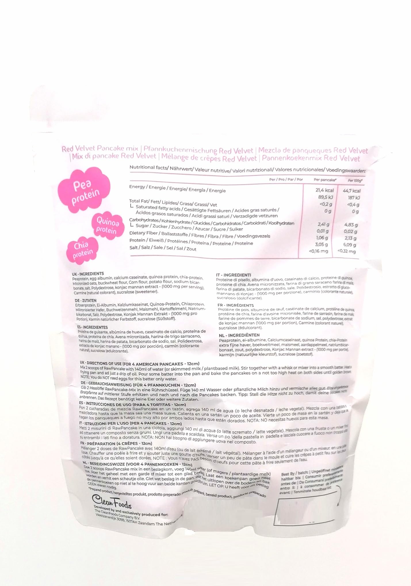 Cleanfoods 21 Kalorien Pfannkuchen l Pancake red velvet 425g l 32 Pancakes l 21 Kalorien/Pancake l Konjak/Konjac Glucomannan l zubereitung in 2 Min