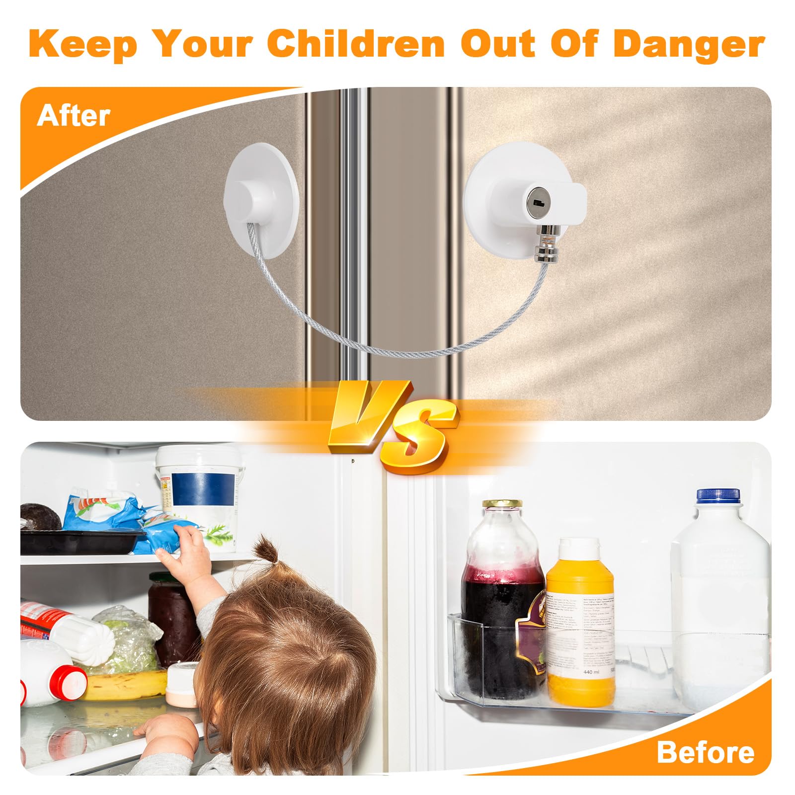 Romon Securite Fenetre Enfant 4 Pcs, Serrures Protection Fenetre Enfant Avec 8 Clés, Pour Portes, Fenêtres Et Réfrigérateurs, Tiroirs, Machines À Laver, Axé Sur La Sécurité Des Enfants