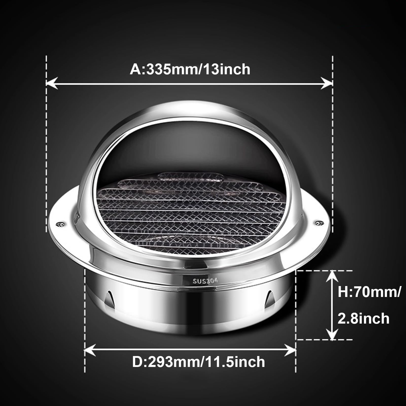 Grille D'aération Murale Ronde À Persiennes, Grille Ventilation en Acier Inoxydable avec Moustiquaire pour Applications Domestiques ou Industrielles(300mm/12inch)