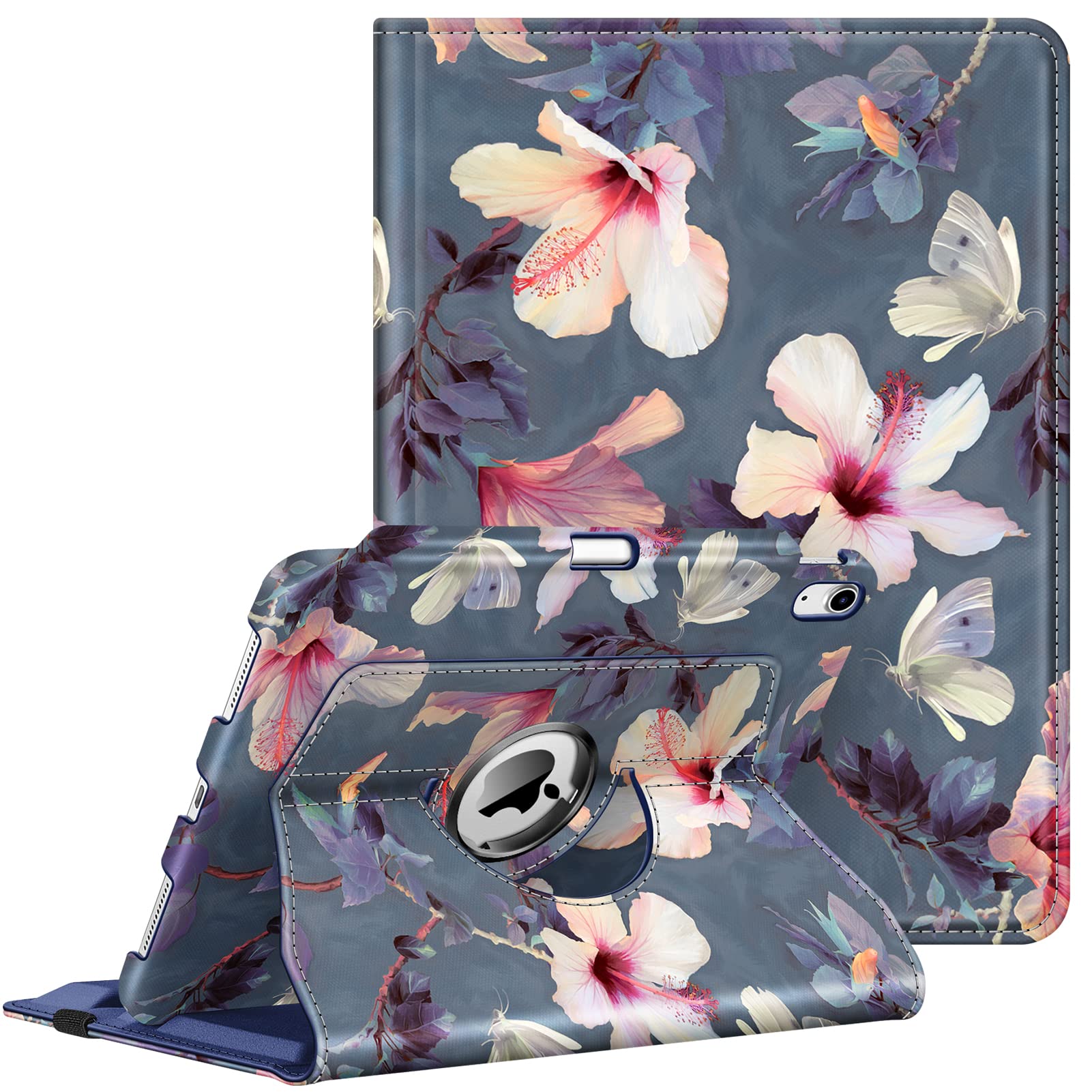 FINTIE Rotating Case for iPad (A16) 11th Generation 11 Inch (2025), iPad 10th Generation 10.9 Inch (2022) - 360 Degree Swivel Protective Stand Cover w/Pencil Holder, Auto Wake/Sleep, Blooming Hibiscus