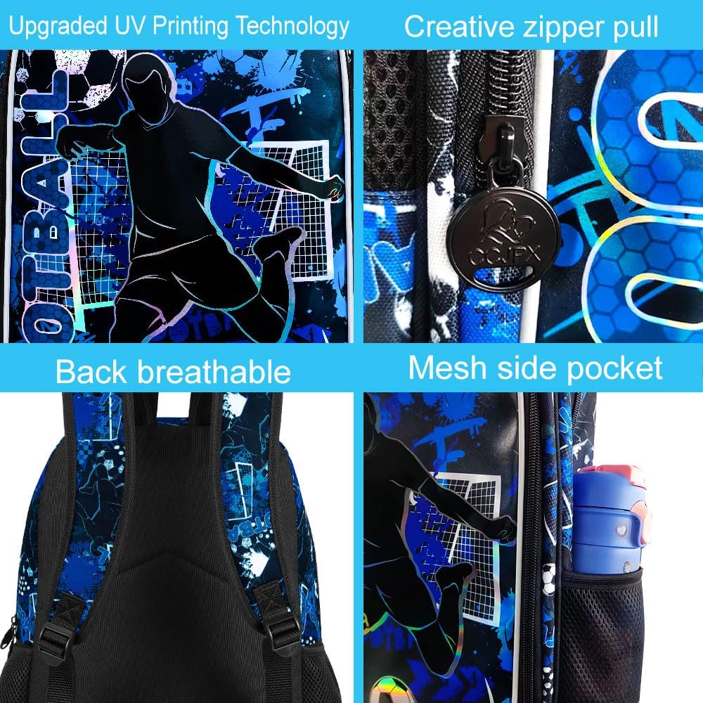AGSDON 3PCS Kids Backpack for Boys, 17" Football Backpacks with Lunch Box, Water Resistant and Lightweight Bookbag for Teenagers - Image 5