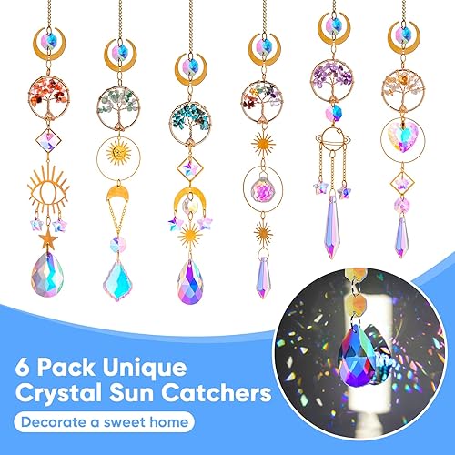Miniatura 5 de 6 PCS Crystal Suncatcher,Colorful Life Tree Sun Catchers Indoor Window Hanging Sun Catchers with Crystals Light Catcher with Prisms and Agate Slices