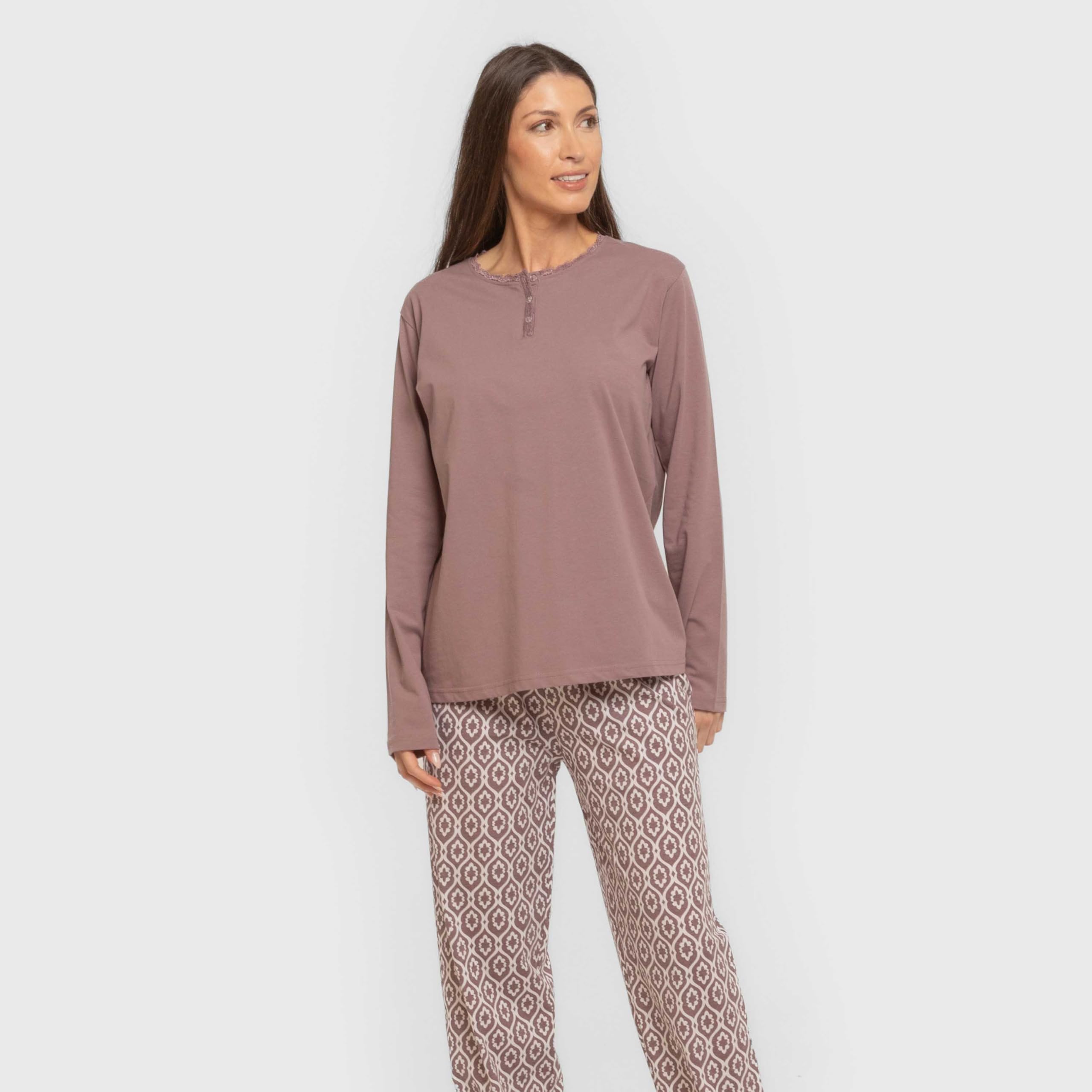 TRAMAS+ Pigiama Donna 100% Cotone, Pigiama Donna con Maglietta Manica Lunga e Pantalone Lungo, Pigiami da Donna, Pigiama 2 Pezzi Donna