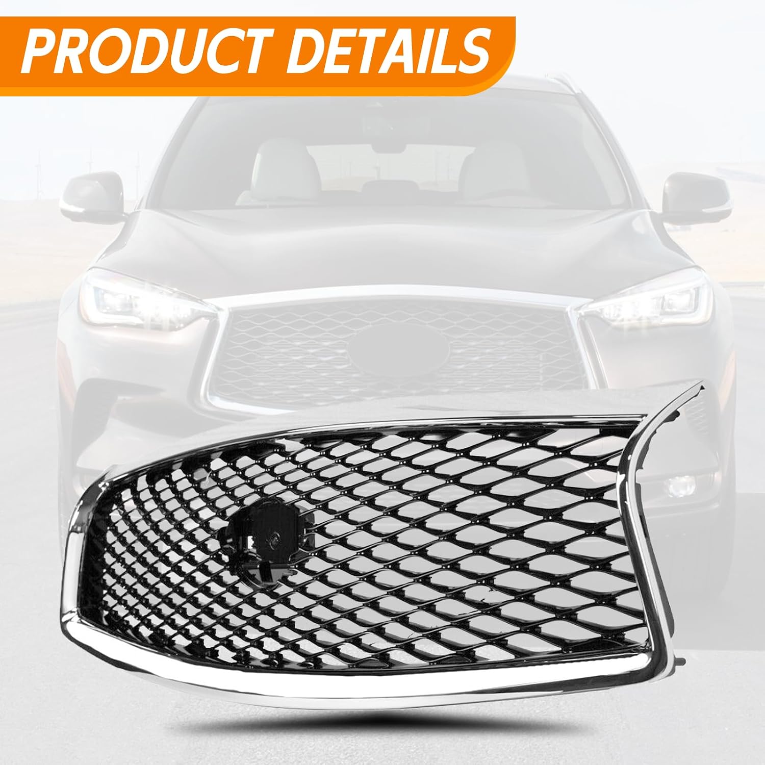 Front Cover Upper Bumper Chrome Grille Fit 2014-2017 for Infiniti Q50 Gloss Front Mesh Air Intake Assembly Replacement Shroud
