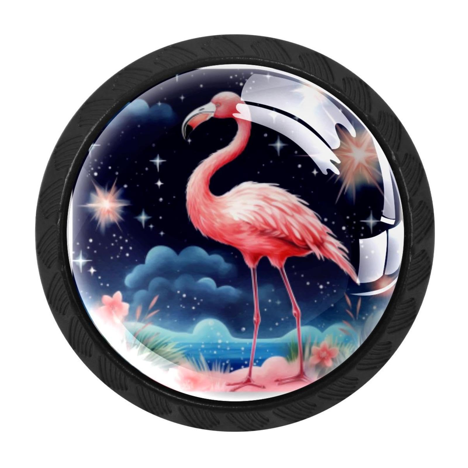 CHENZZZZ 4 Pack Round Cabinet Knobs for Kitchen Bathroom Closet Dresser Cabinets, Starry Flamingos