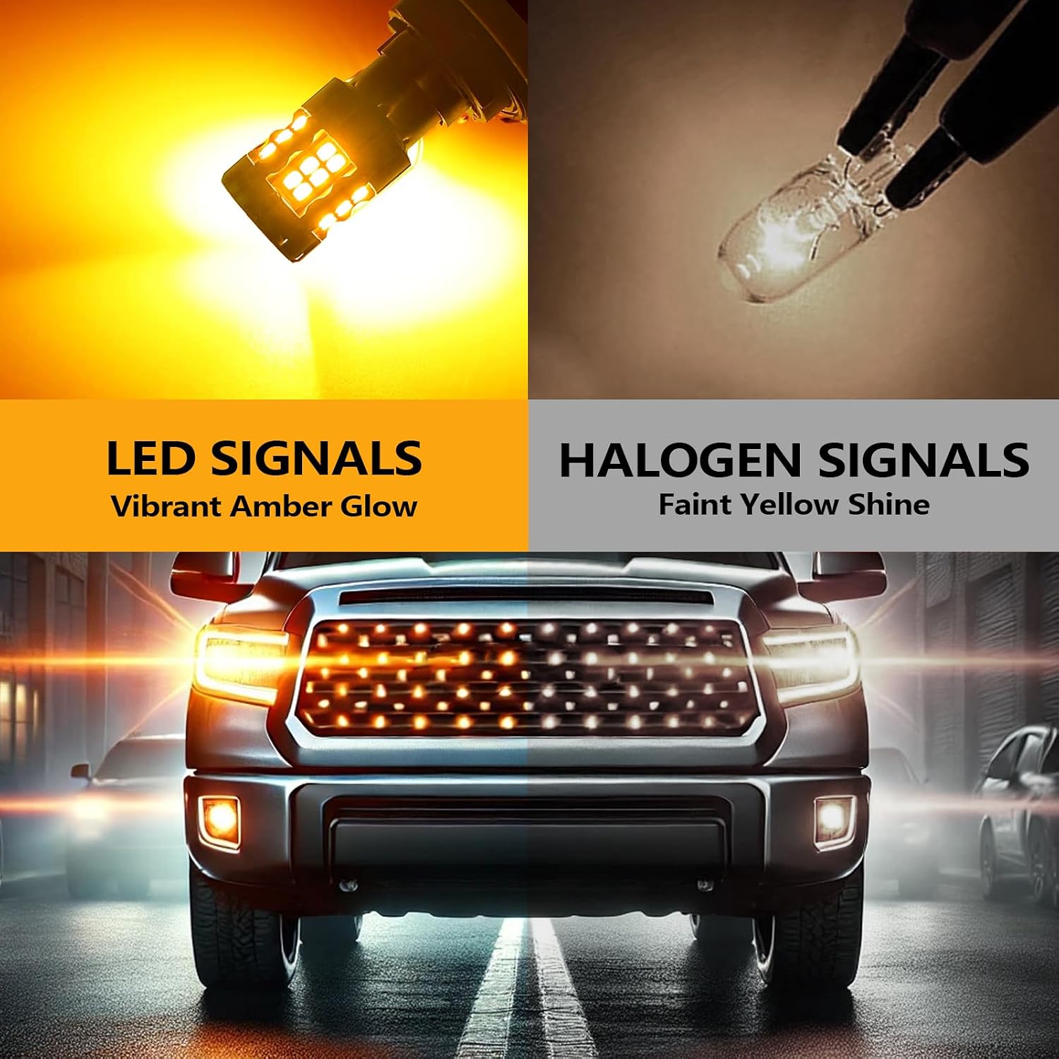 3157 LED Turn Signal Bulbs Compatible For Toyota Tundra 2000-2006, 2014-2020 Front & 2007-2013 Rear, 4157 Bulb, Amber Yellow, Plug and Play, Pack of 2