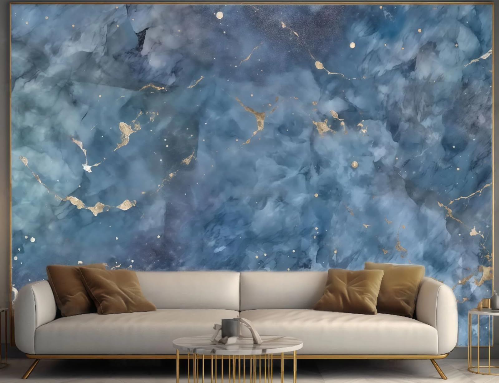 Tapeta Nowoczesna Minimalistyczna Sztuka Gwiaździste Niebieskie Niebo Marmur Tablica Malarstwo TV Sofa Tło Ściana Salon Sypialnia Jadalnia Mural, 3D, 250 x 175 cm