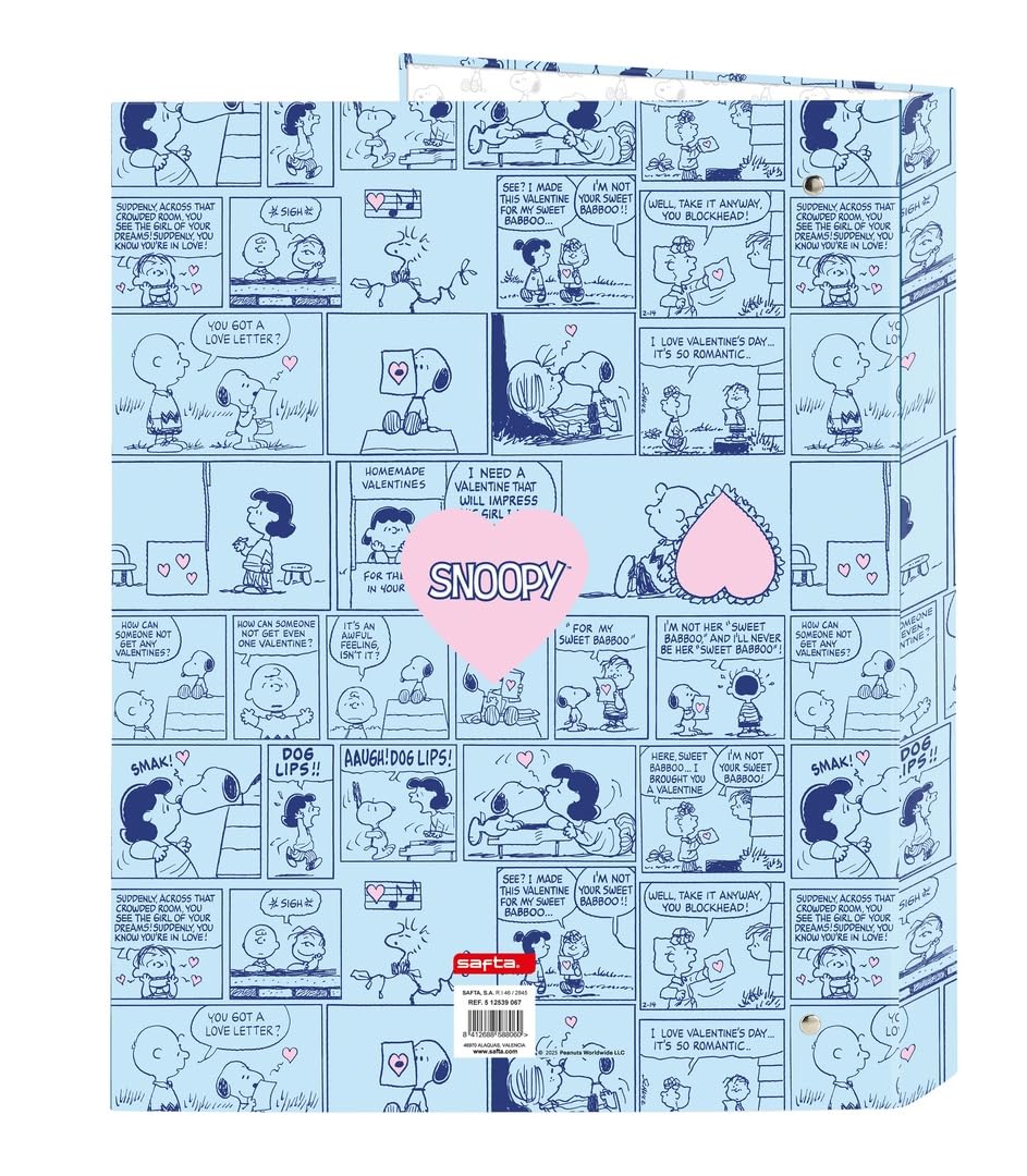 SNOOPY LOVE 4-ringsmap – Lichtblauw, 26,5x33 Cm, Stevig Karton – Voor School, Ideaal Voor Kinderen Van Alle Leeftijden