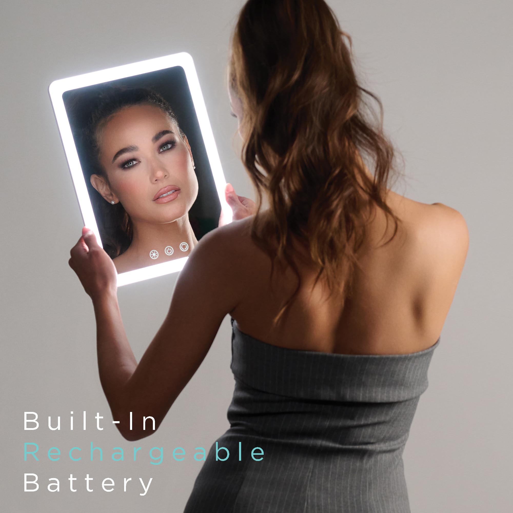 Ilios Lighting Tragbarer Make-up-Spiegel mit verstellbarem Ständer, dimmbarer LED-Beleuchtung, 3 Farbmodi und Touch-Steuerung, perfekt für Reisen, Schminktisch und Schönheit unterwegs