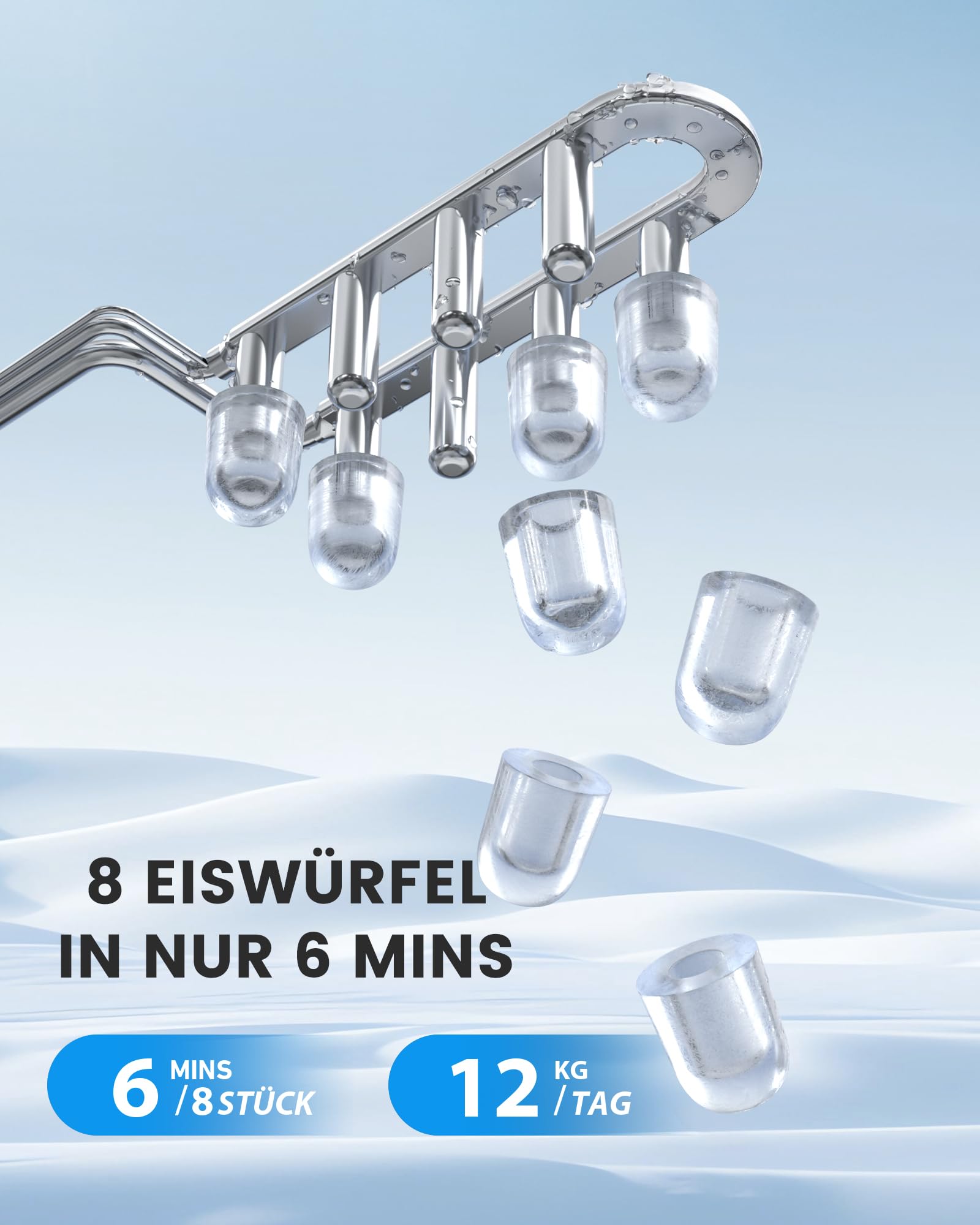 EASYERA Eiswürfelmaschine Klein, Tragbar und Kompakt, 12 KG/24H, Eiswürfel in 6 Minuten, 2 Eiswürfelgrößen, Selbstreinigende Ice Maker, Ideal für Küche, Büro, Bar, Partys – Schwarz