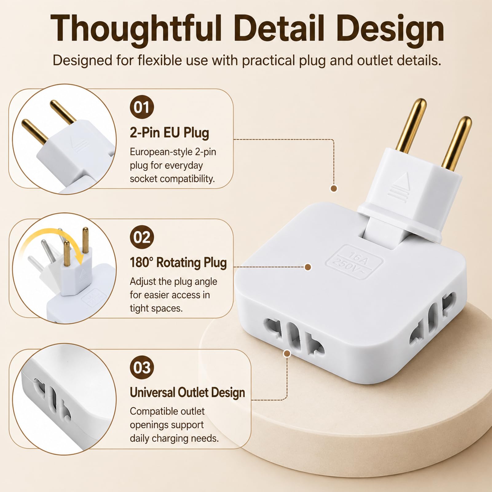 2 Stück Flachstecker mit 180° Drehgelenk, 3 Adapter Steckdose Flach, Mehrfachsteckdose 3 Fach, Steckdosenadapter, Flacher Mehrfachstecker für Zuhause, Büro, Küche Bereiche hinter Möbeln im Alltag