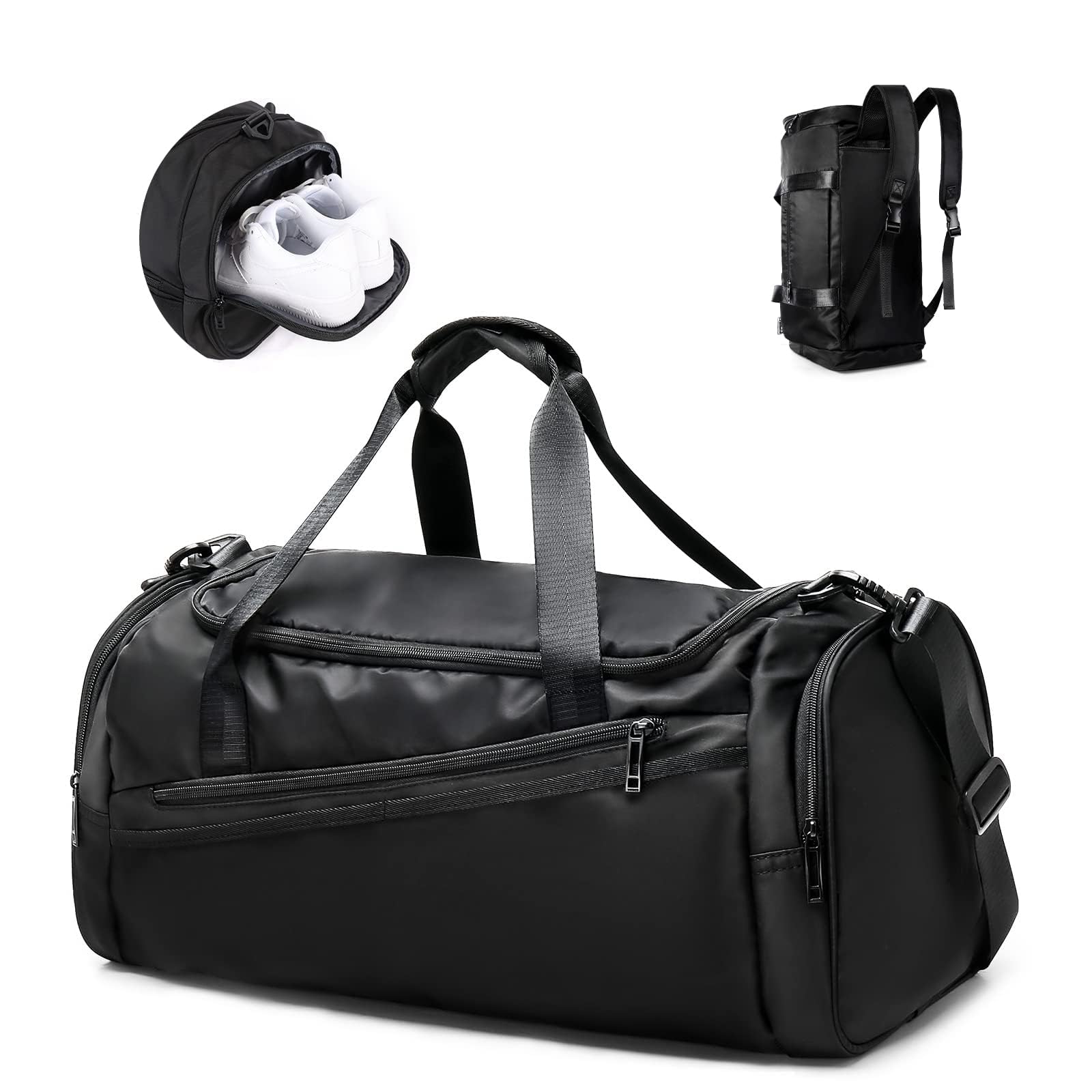 HYC00 Sport Gym Bag with Shoes Compartment and Wet Pocket, Gym Bag for Men and Women Travel Duffel Bags Waterproof Overnight Weekender Bags Sports Fitness Tote for Training Workout Vacation, Black