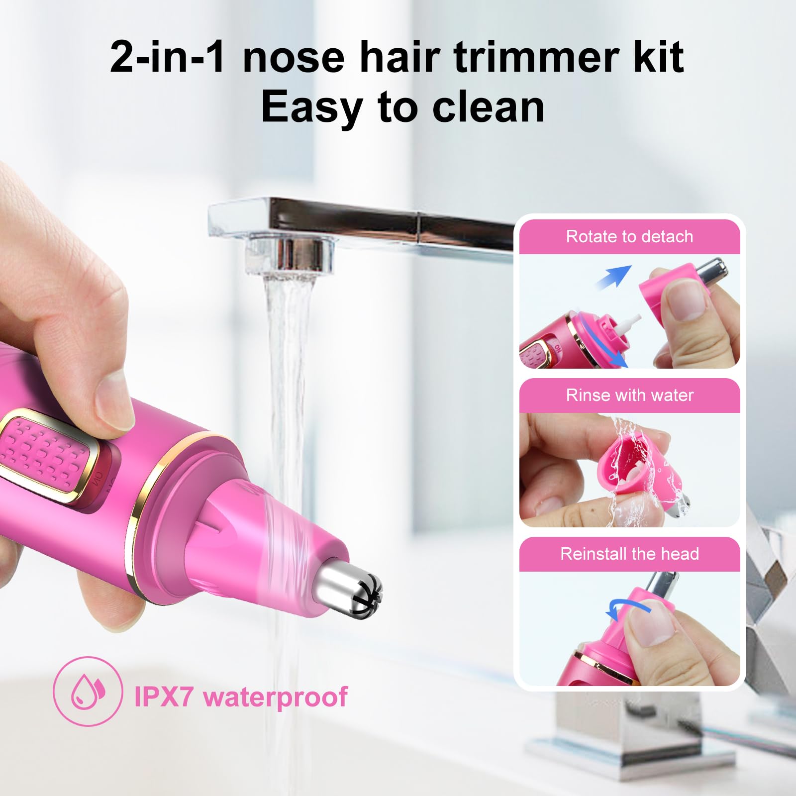 Nasenhaartrimmer für Frauen, 2024 Schmerzloser USB Wiederaufladbarer Nasenhaarschneider, Ohr- und Nasenhaarschneider für Frauen, Professioneller Gesichtshaartrimmer mit IPX7 wasserdichten Dual Edge